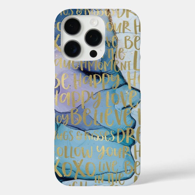 Blue Female Face Gold Inspirational Quotes Case-Mate iPhone Case (Back)