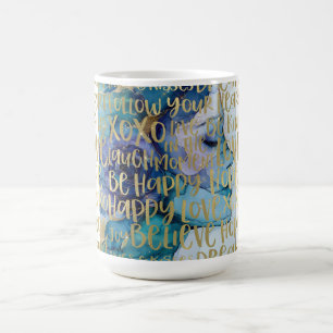 Blue Female Face Gold Inspirational Quotes Coffee Mug