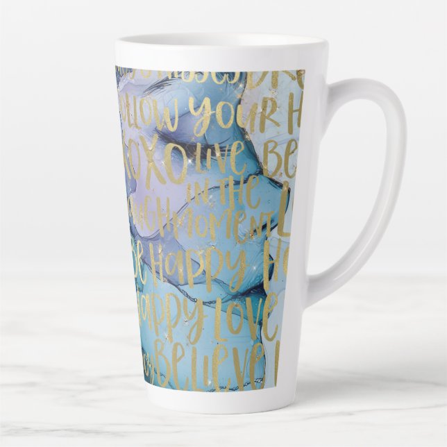 Blue Female Face Gold Inspirational Quotes Latte Mug (Right)