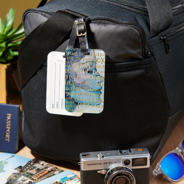 Blue Female Face Gold Inspirational Quotes Luggage Tag (Front & Back)