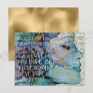 Blue Female Face Gold Inspirational Quotes Postcard