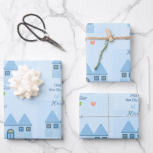 Blue Fenced Homes, Colourful Tulips for Homeowners Wrapping Paper Sheet