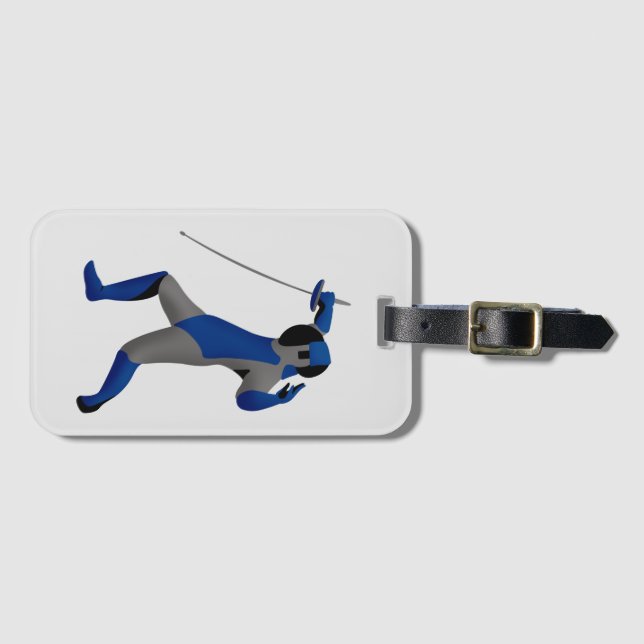 Blue Fencer Luggage Tag (Front Horizontal)