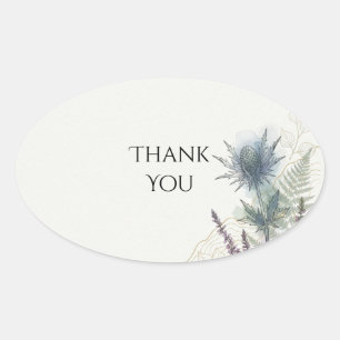 Blue Fern Floral Corner Thank You Sticker