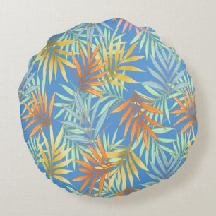Blue fern gardens round cushion