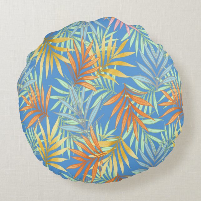 Blue fern gardens round cushion (Back)