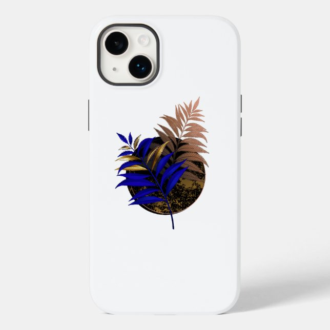 Blue fern on black circle Case-Mate iPhone case (Back)