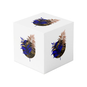 Blue fern on black circle cube