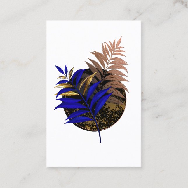 Blue fern on black circle discount card (Front)