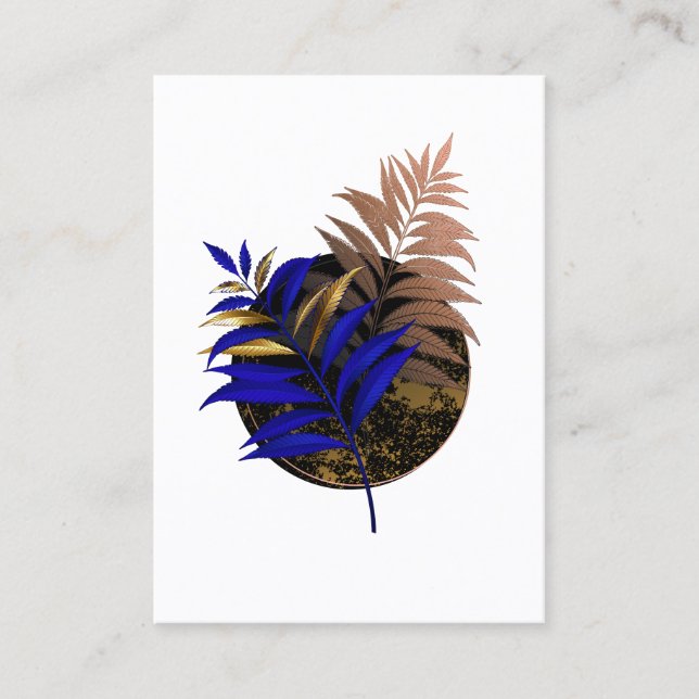 Blue fern on black circle discount card (Front)
