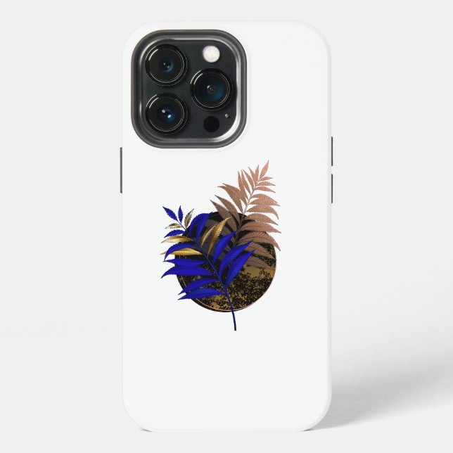 Blue fern on black circle iPhone case (Back)