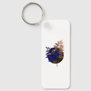 Blue fern on black circle key ring