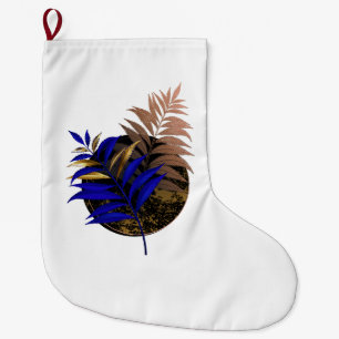 Blue fern on black circle large christmas stocking