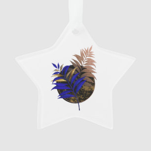 Blue fern on black circle ornament