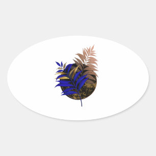 Blue fern on black circle oval sticker