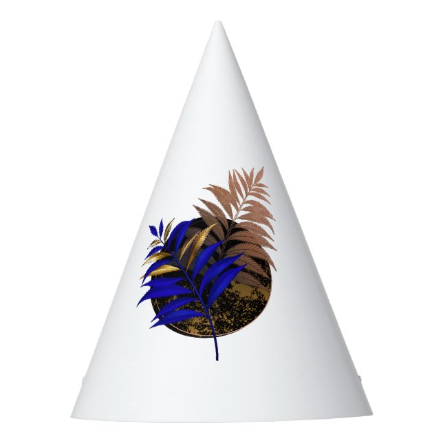 Blue fern on black circle party hat (Front)