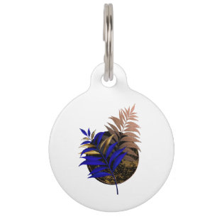 Blue fern on black circle pet tag