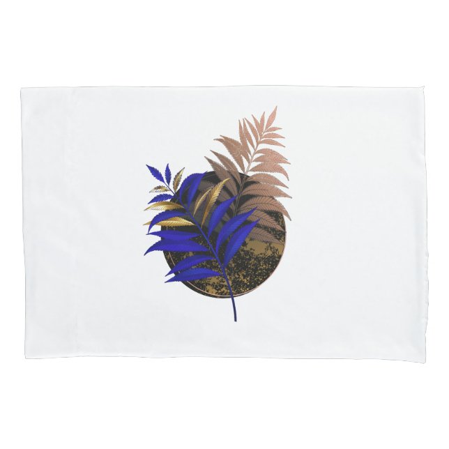Blue fern on black circle pillowcase (Front)