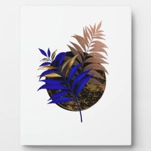 Blue fern on black circle plaque