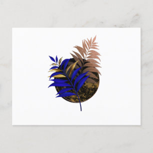 Blue fern on black circle postcard