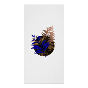 Blue fern on black circle poster