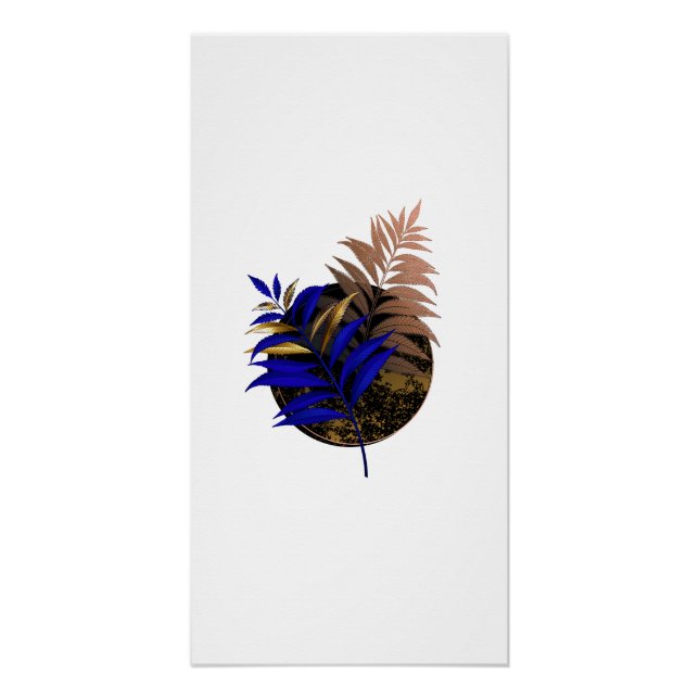 Blue fern on black circle poster (Front)