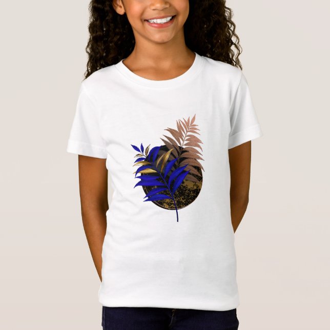 Blue fern on black circle T-Shirt (Front)