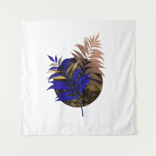 Blue fern on black circle tapestry
