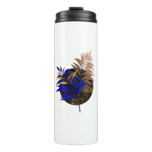Blue fern on black circle thermal tumbler