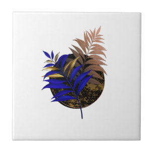 Blue fern on black circle tile