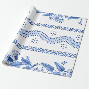Blue Fern Stripe Wrapping Paper