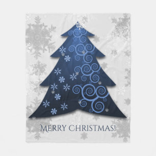 Blue Festive Christmas Tree Fleece Blanket