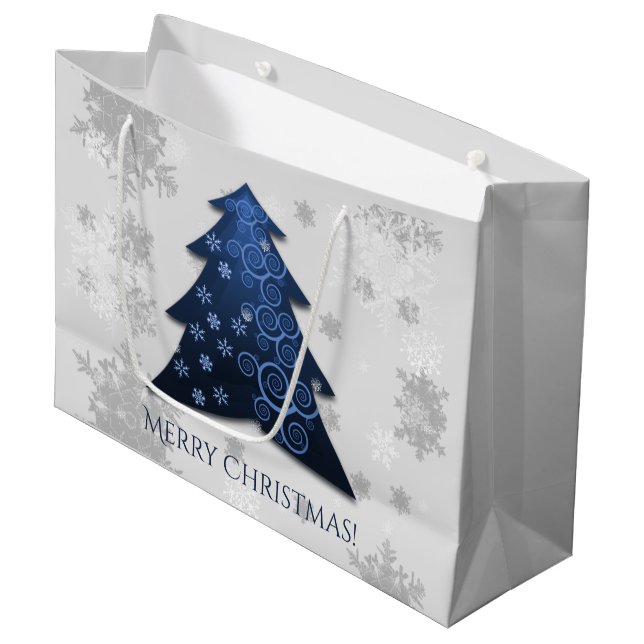 Blue Festive Christmas Tree Gift Bag (Front Angled)