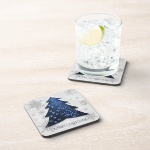 Blue Festive Christmas Tree Hard Plastic Coaster