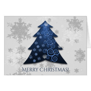 Blue Festive Christmas Tree Holiday Greeting Card