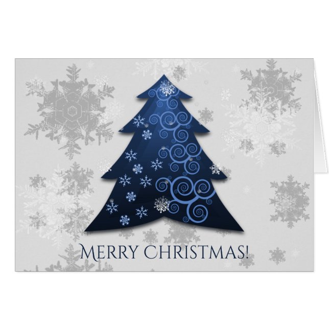 Blue Festive Christmas Tree Holiday Greeting Card (Front Horizontal)