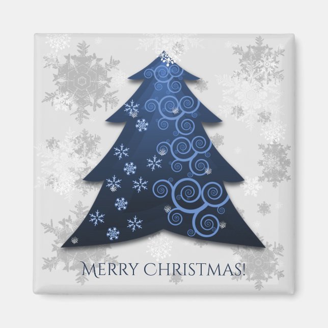 Blue Festive Christmas Tree Magnet (Front)