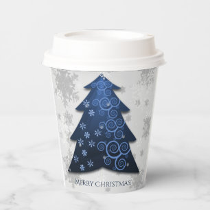 Blue Festive Christmas Tree Paper Cup