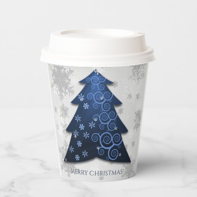 Blue Festive Christmas Tree Paper Cup (Front)