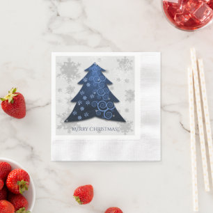 Blue Festive Christmas Tree Paper Napkin
