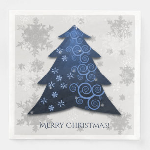 Blue Festive Christmas Tree Paper Napkin