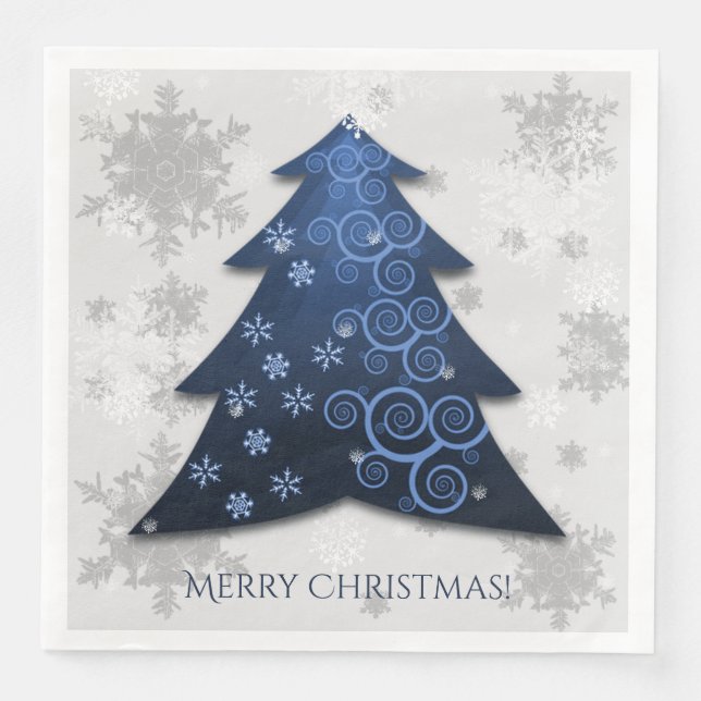 Blue Festive Christmas Tree Paper Napkin (Front)
