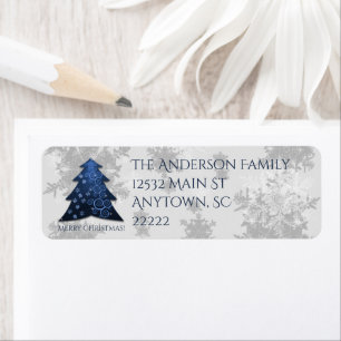 Blue Festive Christmas Tree Return Address Labels