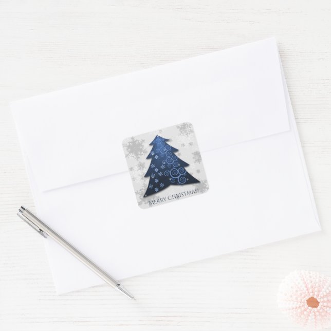 Blue Festive Christmas Tree Sticker (Envelope)