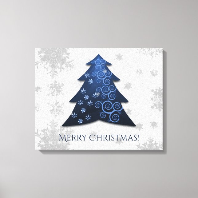 Blue Festive Christmas Tree Stretched Canvas Print (Front)