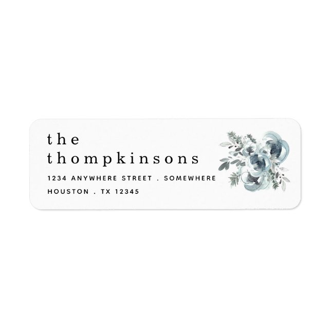 Blue Festive Florals Name Return Address Christmas (Front)