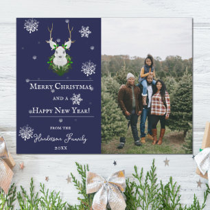 Blue Festive Reindeer Holiday Photo Card