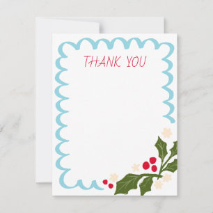 Blue Festive Scallop Frame with Holly Thank You Card