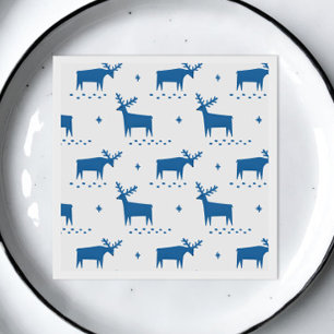 Blue Festive Woodland Reindeer Christmas Holiday Napkin