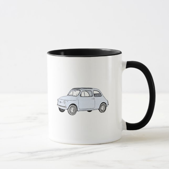 Blue Fiat 500 Topolino Pencil Style Drawing Mug (Right)